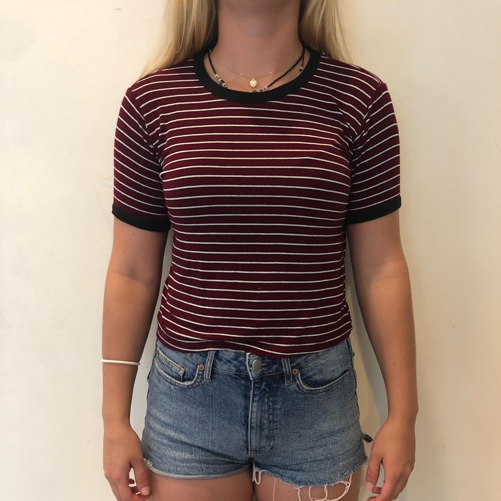 Brandy maroon & white stripe soft tee